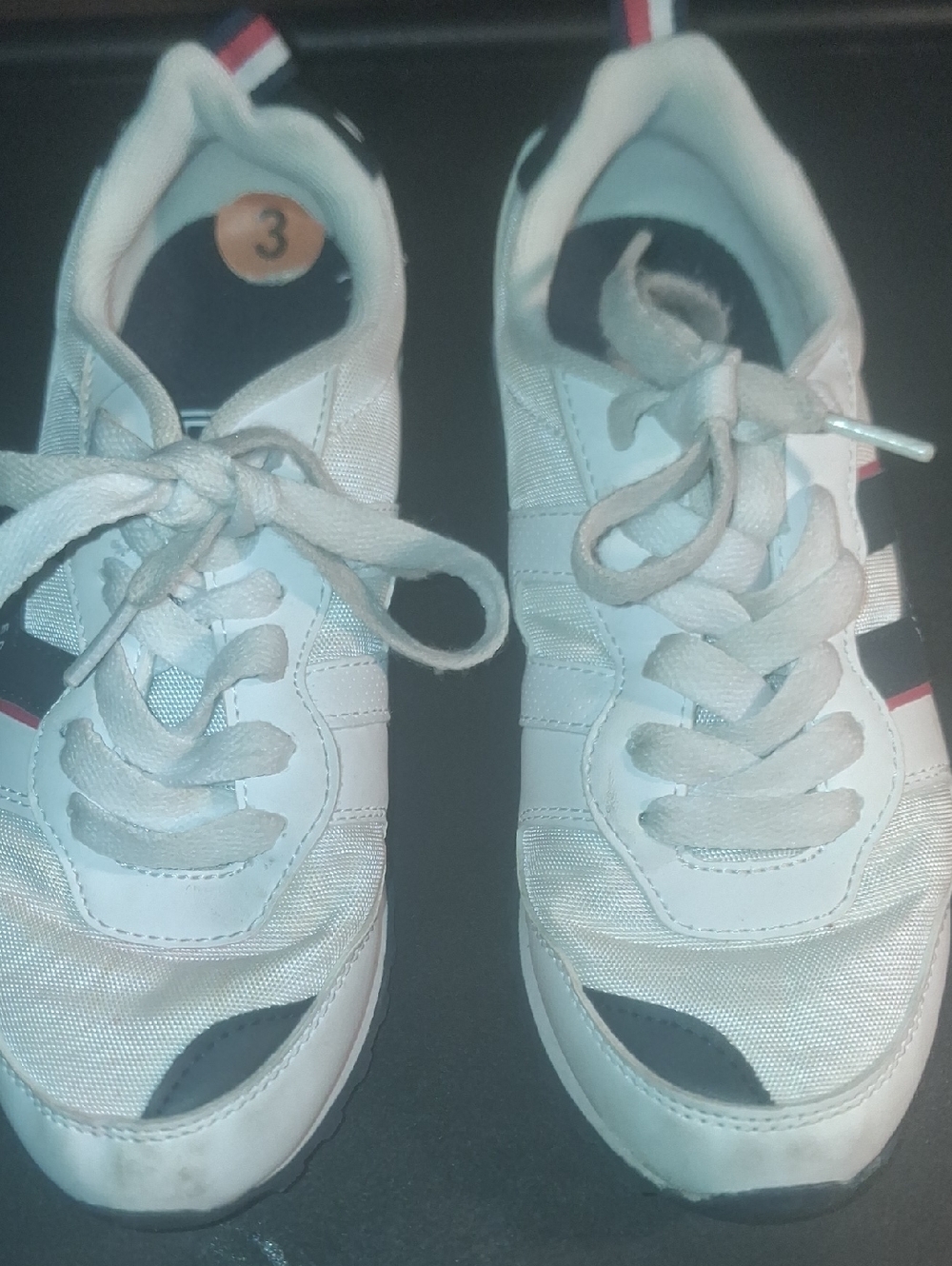 Tommy Hilfiger White Kids Sneakers with Navy & Red Accents